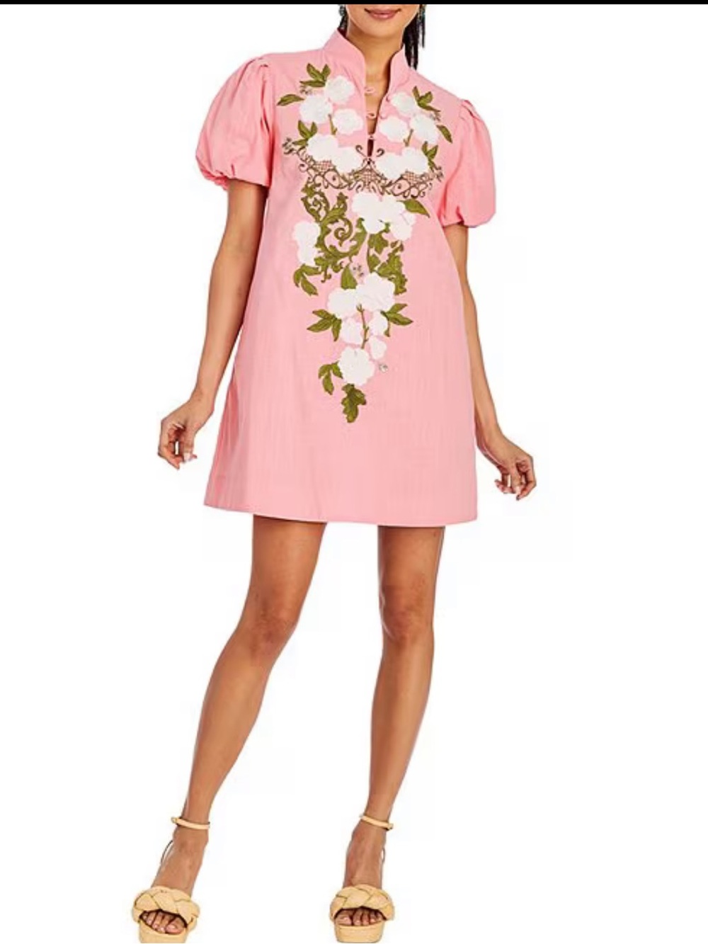 Mestiza New York Elliana Floral Embroidered Mandarin Collar Dress Medium